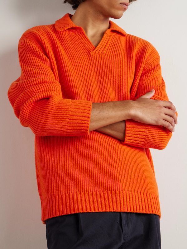 Ribbed Merino Wool Polo Shirt - FR