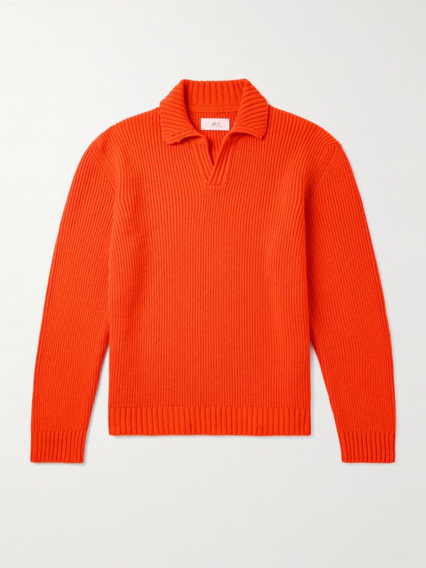 Ribbed Merino Wool Polo Shirt