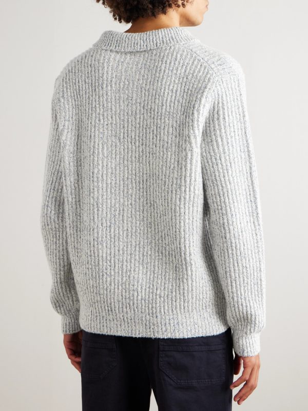 Ribbed Wool, Silk and Cashmere-Blend Polo Shirt - BK Ribbed Wool, Silk and Cashmere-Blend Polo Shirt - BK