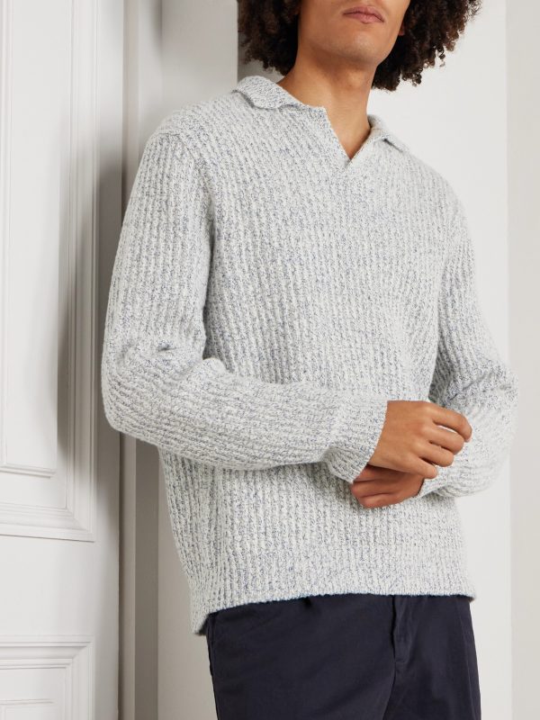 Ribbed Wool, Silk and Cashmere-Blend Polo Shirt - FR Ribbed Wool, Silk and Cashmere-Blend Polo Shirt - FR