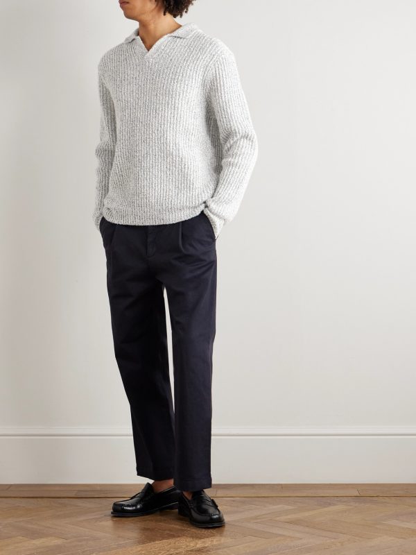 Ribbed Wool, Silk and Cashmere-Blend Polo Shirt - OU Ribbed Wool, Silk and Cashmere-Blend Polo Shirt - OU