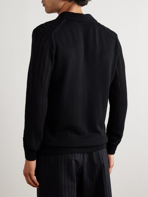 Open-Knit Wool Polo Shirt - BK