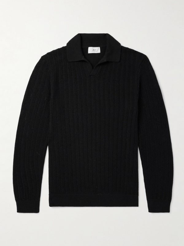 Open-Knit Wool Polo Shirt