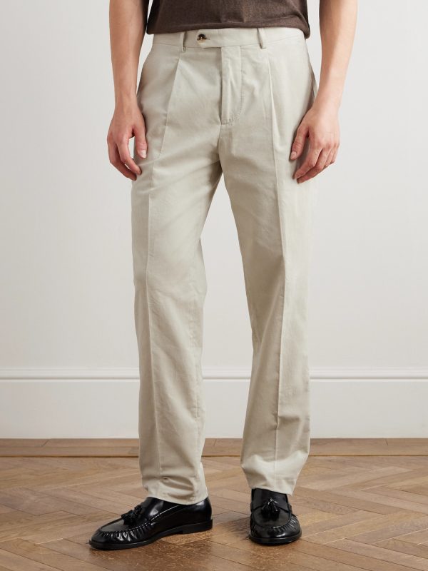 Straight-Leg Pleated Cotton-Corduroy Suit Trousers - FR