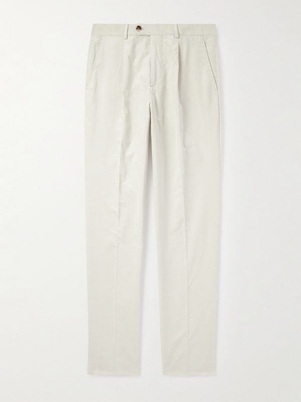 Straight-Leg Pleated Cotton-Corduroy Suit Trousers