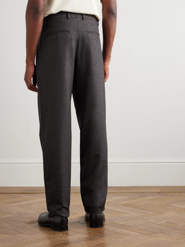 Straight-Leg Pleated Virgin Wool-Flannel Trousers - BK Straight-Leg Pleated Virgin Wool-Flannel Trousers - BK