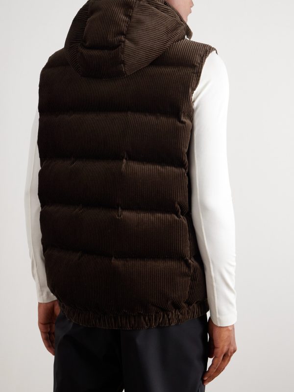 Logo-Embroidered Quilted Padded Cotton-Corduroy Hooded Down Gilet - BK Logo-Embroidered Quilted Padded Cotton-Corduroy Hooded Down Gilet - BK