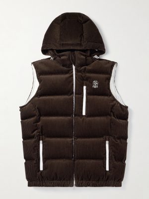 Logo-Embroidered Quilted Padded Cotton-Corduroy Hooded Down Gilet