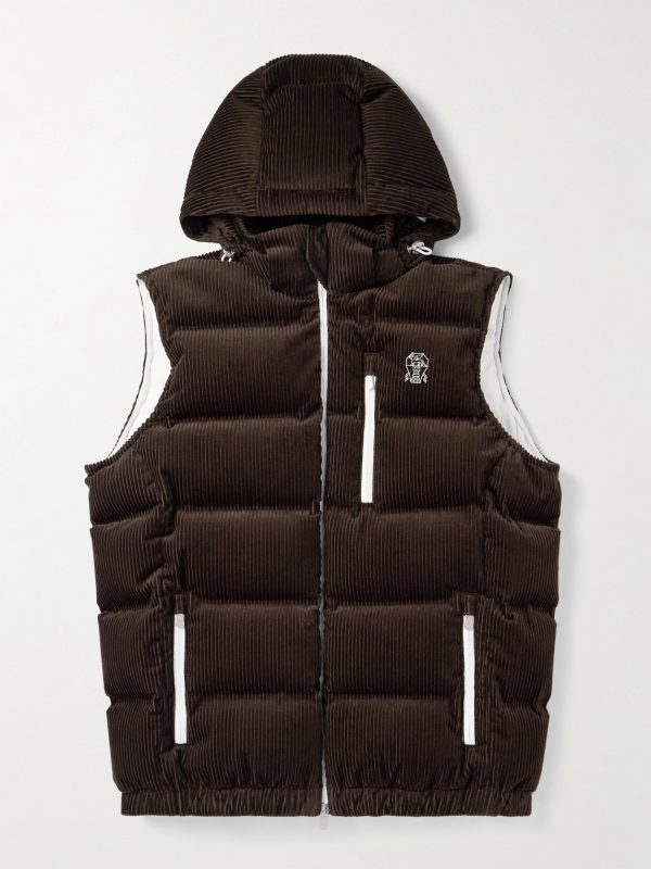Logo-Embroidered Quilted Padded Cotton-Corduroy Hooded Down Gilet Logo-Embroidered Quilted Padded Cotton-Corduroy Hooded Down Gilet