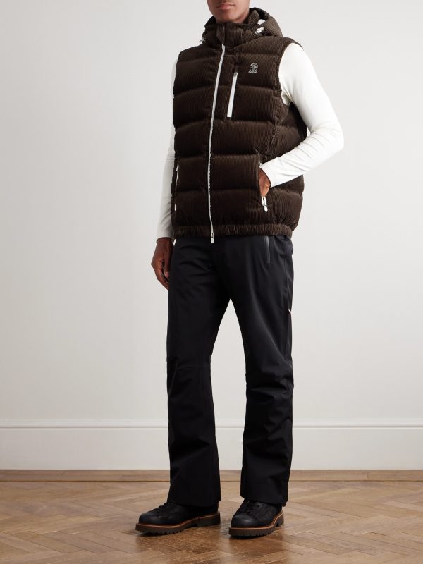 Logo-Embroidered Quilted Padded Cotton-Corduroy Hooded Down Gilet - OU Logo-Embroidered Quilted Padded Cotton-Corduroy Hooded Down Gilet - OU