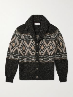 Shawl-Collar Wool, Silk and Cashmere-Blend Cardigan