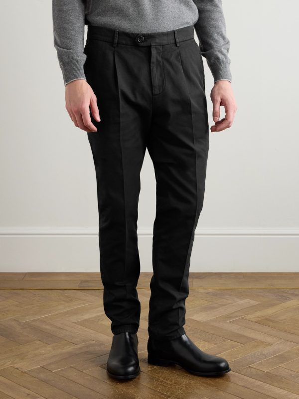 Straight-Leg Pleated Cotton-Twill Trousers - FR Straight-Leg Pleated Cotton-Twill Trousers - FR