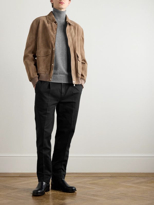 Straight-Leg Pleated Cotton-Twill Trousers - OU Straight-Leg Pleated Cotton-Twill Trousers - OU