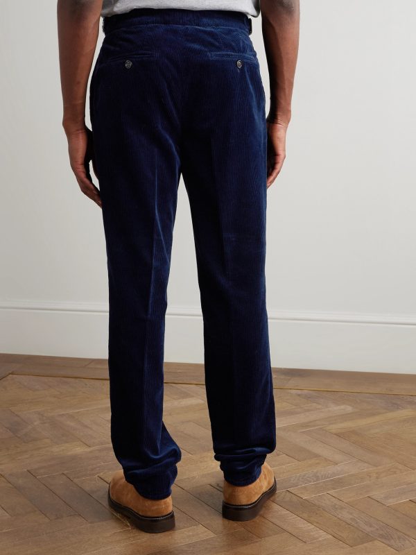 Straight-Leg Pleated Cotton-Corduroy Trousers - BK Straight-Leg Pleated Cotton-Corduroy Trousers - BK