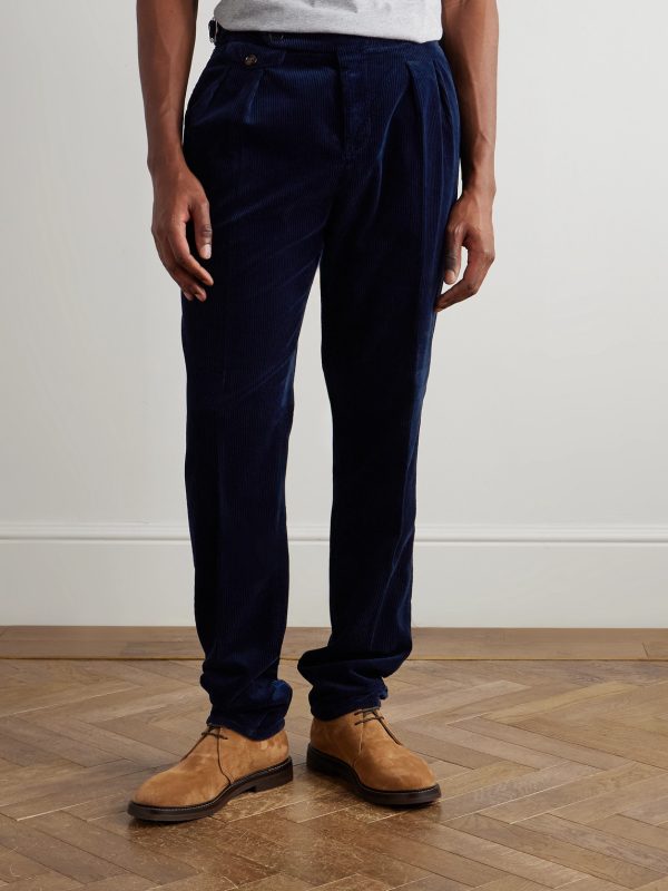 Straight-Leg Pleated Cotton-Corduroy Trousers - FR Straight-Leg Pleated Cotton-Corduroy Trousers - FR
