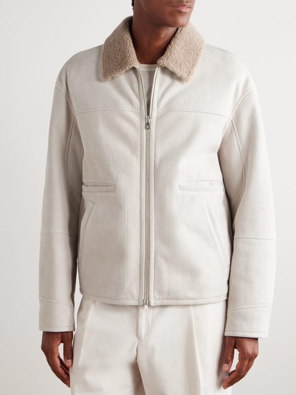 Slim-Fit Ribbed Shearling Jacket - FR
