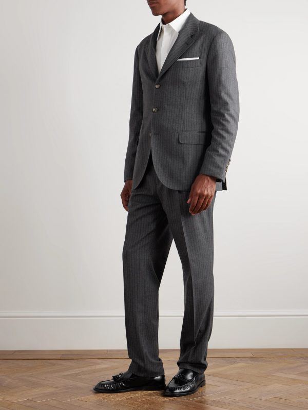 Slim-Fit Pinstriped Wool-Felt Suit Jacket - OU Slim-Fit Pinstriped Wool-Felt Suit Jacket - OU