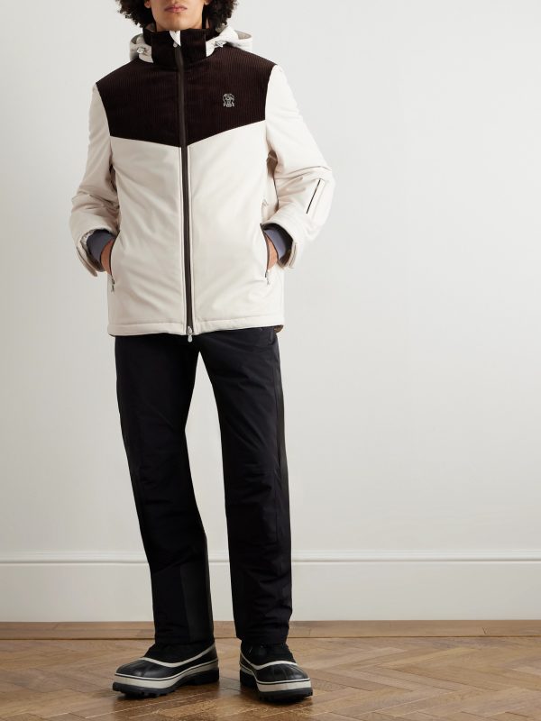 Logo-Embroidered Corduroy-Trimmed Padded Shell Ski Jacket - OU Logo-Embroidered Corduroy-Trimmed Padded Shell Ski Jacket - OU