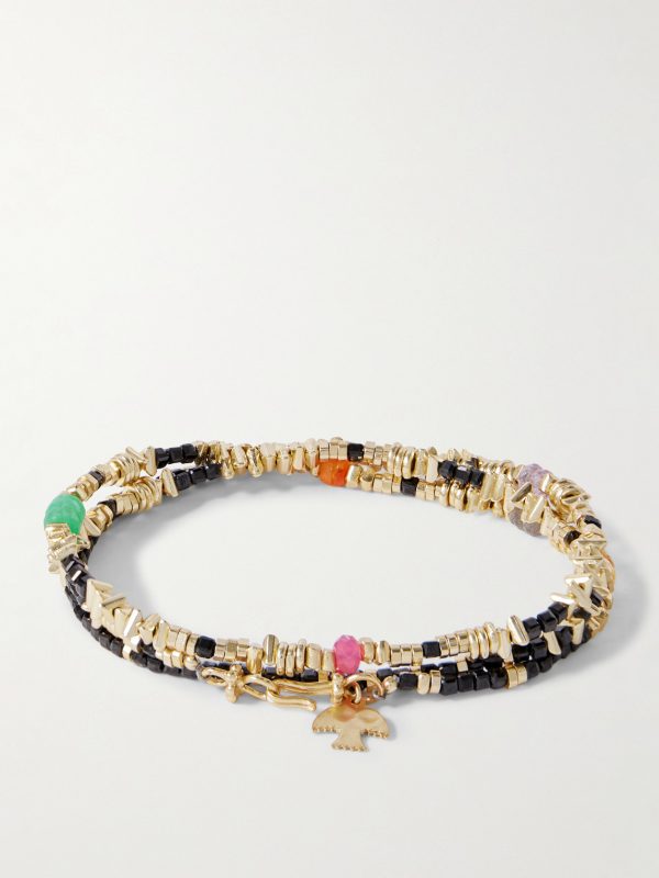 Como 14-Karat Gold-Plated Multi-Stone Beaded Bracelet - BK Como 14-Karat Gold-Plated Multi-Stone Beaded Bracelet - BK
