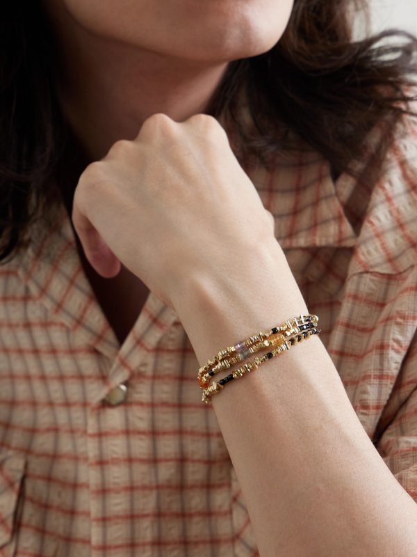 Como 14-Karat Gold-Plated Multi-Stone Beaded Bracelet - OU Como 14-Karat Gold-Plated Multi-Stone Beaded Bracelet - OU