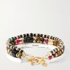 Set of Three 14-Karat Gold-Plated, Sterling Silver and Ruby Beaded Bracelets - BK