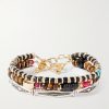 Set of Three 14-Karat Gold-Plated, Sterling Silver and Ruby Beaded Bracelets