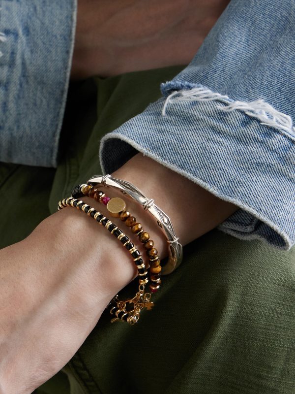 Set of Three 14-Karat Gold-Plated, Sterling Silver and Ruby Beaded Bracelets - OU