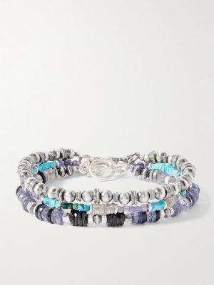 Set of Three Sterling Silver Multi-Stone Beaded Bracelets Set of Three Sterling Silver Multi-Stone Beaded Bracelets