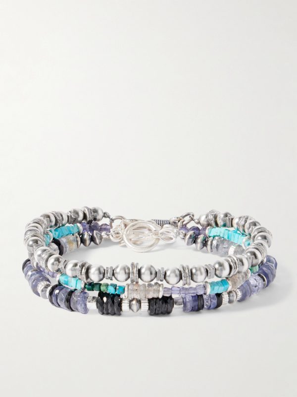 Set of Three Sterling Silver Multi-Stone Beaded Bracelets
