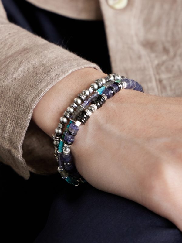 Set of Three Sterling Silver Multi-Stone Beaded Bracelets - OU
