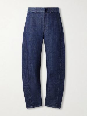 Twisted Barrel-Leg Belted Organic Jeans