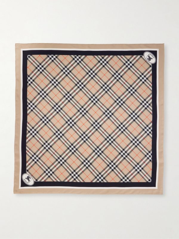 Logo-Print Checked Silk-Twill Scarf - E1 Logo-Print Checked Silk-Twill Scarf - E1