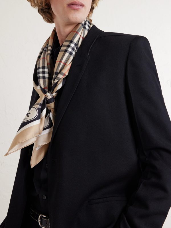 Logo-Print Checked Silk-Twill Scarf - FR Logo-Print Checked Silk-Twill Scarf - FR