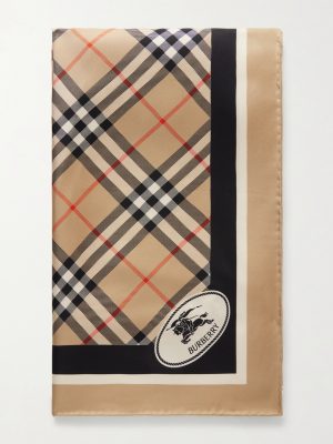 Logo-Print Checked Silk-Twill Scarf