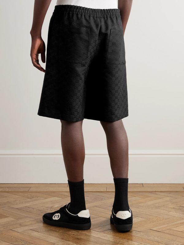 Wide-Leg Monogrammed Linen-Blend Jacquard Shorts - BK Wide-Leg Monogrammed Linen-Blend Jacquard Shorts - BK