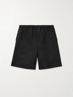 Wide-Leg Monogrammed Linen-Blend Jacquard Shorts