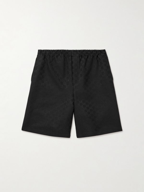 Wide-Leg Monogrammed Linen-Blend Jacquard Shorts Wide-Leg Monogrammed Linen-Blend Jacquard Shorts