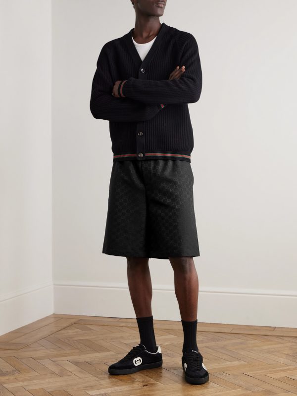 Wide-Leg Monogrammed Linen-Blend Jacquard Shorts - OU Wide-Leg Monogrammed Linen-Blend Jacquard Shorts - OU