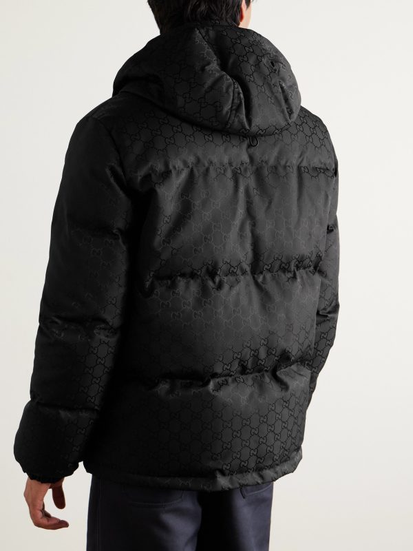 Quilted Logo-Jacquard Nylon Hooded Down Jacket - BK Quilted Logo-Jacquard Nylon Hooded Down Jacket - BK