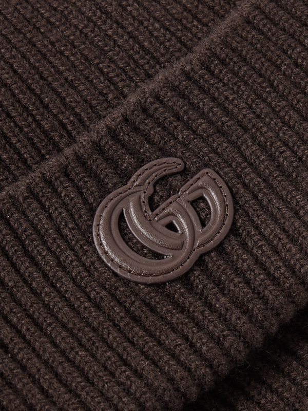 Leather-Trimmed Ribbed Cashmere Beanie - CU