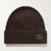Leather-Trimmed Ribbed Cashmere Beanie