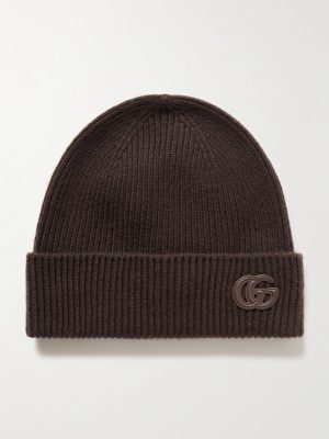 Leather-Trimmed Ribbed Cashmere Beanie Leather-Trimmed Ribbed Cashmere Beanie