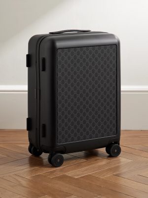 Porter Leather-Trimmed Monogrammed Coated-Canvas Suitcase Porter Leather-Trimmed Monogrammed Coated-Canvas Suitcase
