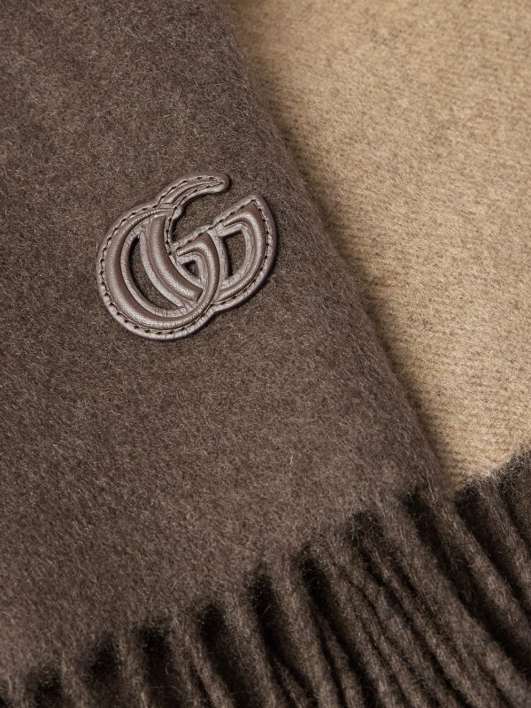 Fringed Logo-Appliquéd Leather-Trimmed Cashmere Scarf - CU Fringed Logo-Appliquéd Leather-Trimmed Cashmere Scarf - CU
