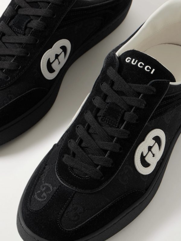 G75 Leather-Trimmed Suede and Monogrammed Canvas Sneakers - CU