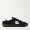 G75 Leather-Trimmed Suede and Monogrammed Canvas Sneakers