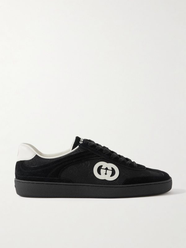 G75 Leather-Trimmed Suede and Monogrammed Canvas Sneakers