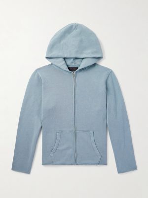 Garment-Dyed Distressed Cotton-Jersey Zip-Up Hoodie