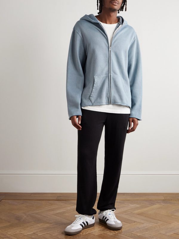 Garment-Dyed Distressed Cotton-Jersey Zip-Up Hoodie - OU Garment-Dyed Distressed Cotton-Jersey Zip-Up Hoodie - OU