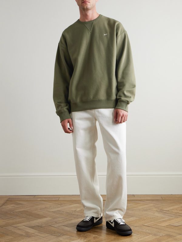 Solo Swoosh Oversized Logo-Embroidered Cotton-Blend Jersey Sweatshirt - OU Solo Swoosh Oversized Logo-Embroidered Cotton-Blend Jersey Sweatshirt - OU
